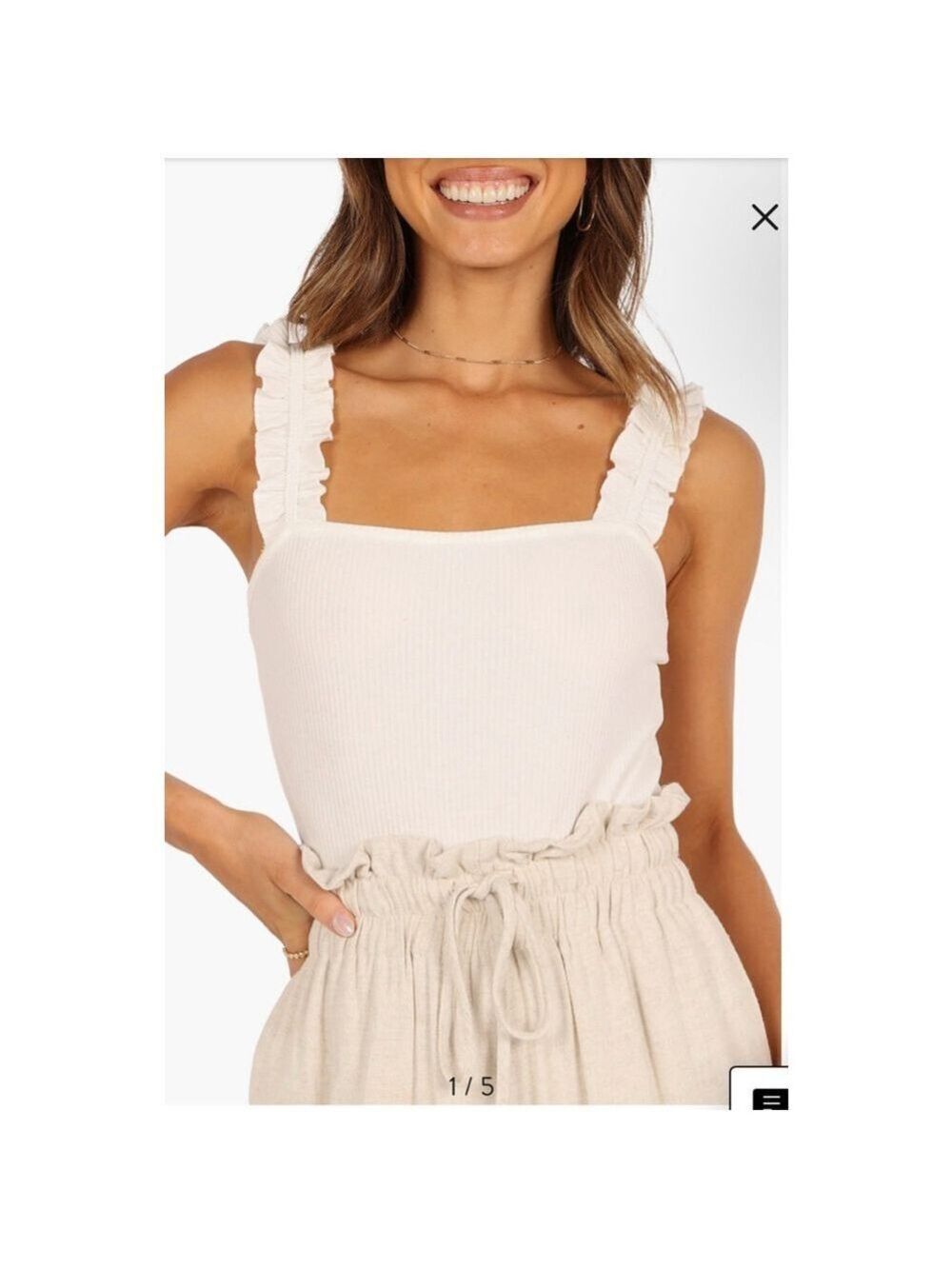 Women's Petal & Pup Heidi Ruffle Strap Tank Bodysuit M White